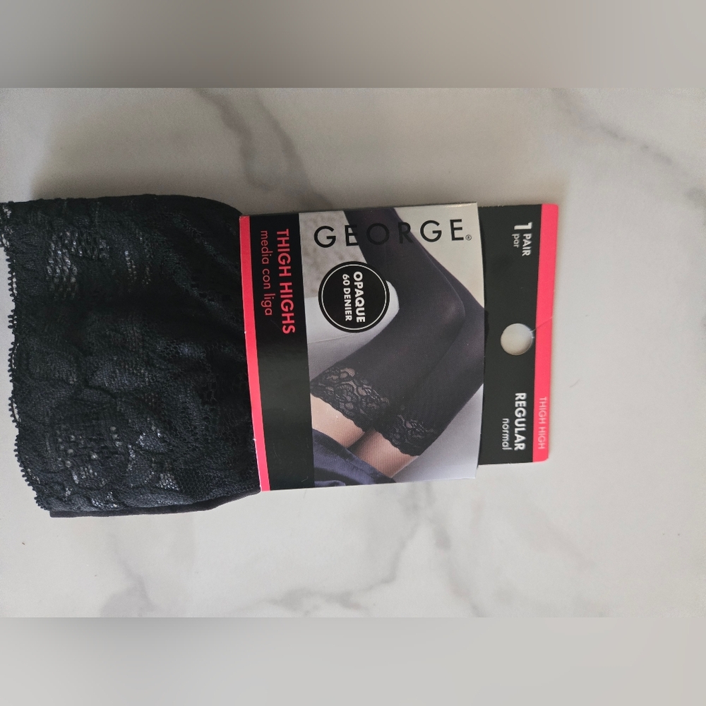George Lace Black Thigh Highs